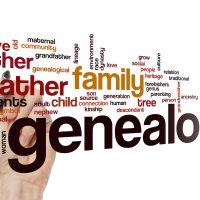 Genealogy word cloud in front of a hand Genealogy word cloud in front of a hand
