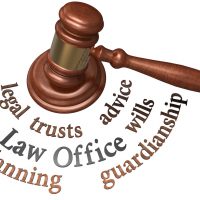Word cloud around gavel for guardianship and estate planning