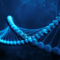 DNA biotechnology medical research of double helix in human genetics for health care - Conceptual 3D illustration rendering
